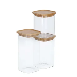 Bocal carré en verre et bambou 1,3 L