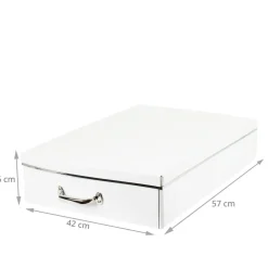 Boîte sous le lit en carton recyclé blanc avec poignée métallique