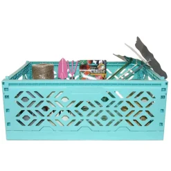 Cagette en plastique turquoise empilable et pliable
