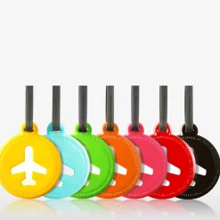 Etiquette de bagage ronde en plastique turquoise
