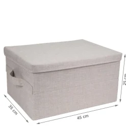 Grande boîte de rangement en tissu beige L