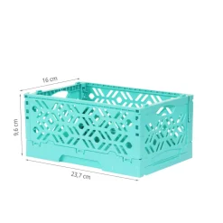 Mini Cagette en plastique turquoise empilable et pliable