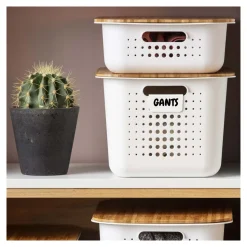 Panier de rangement en plastique recyclé avec couvercle en bambou 13 litres