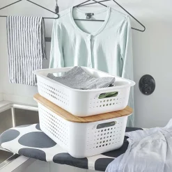 Panier de rangement en plastique recyclé avec couvercle en bambou 10 litres