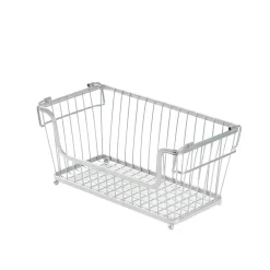 Panier métallique rectangulaire en métal chromé empilable taille M