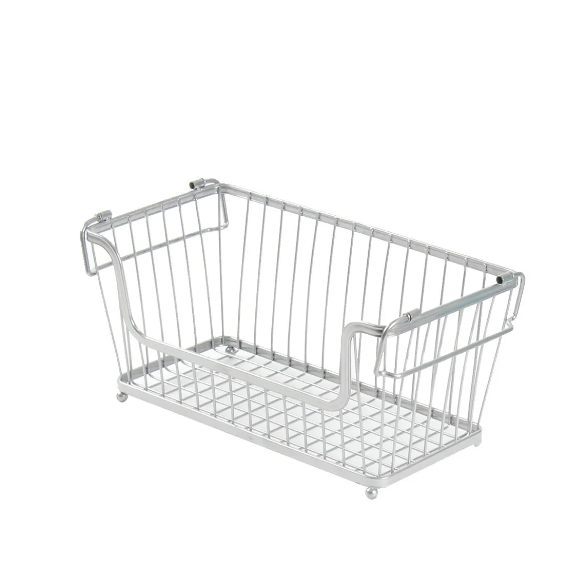 Panier métallique rectangulaire en métal chromé empilable taille M