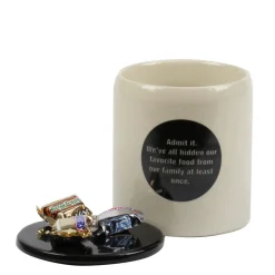 Pot en céramique crème avec pastille et couvercle noirs