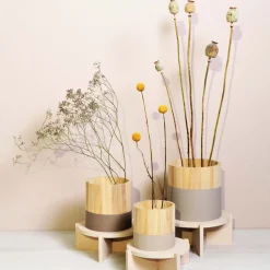 3 pots à crayons ronds en bois