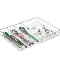 Range-couverts télescopique et transparent à 4 compartiments