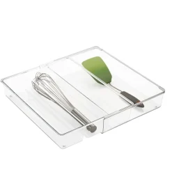 Range-couverts télescopique et transparent à 4 compartiments