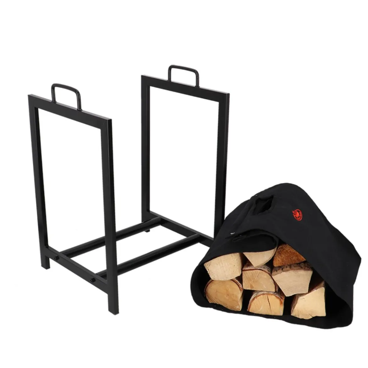 Sac porte-bûches noir avec support